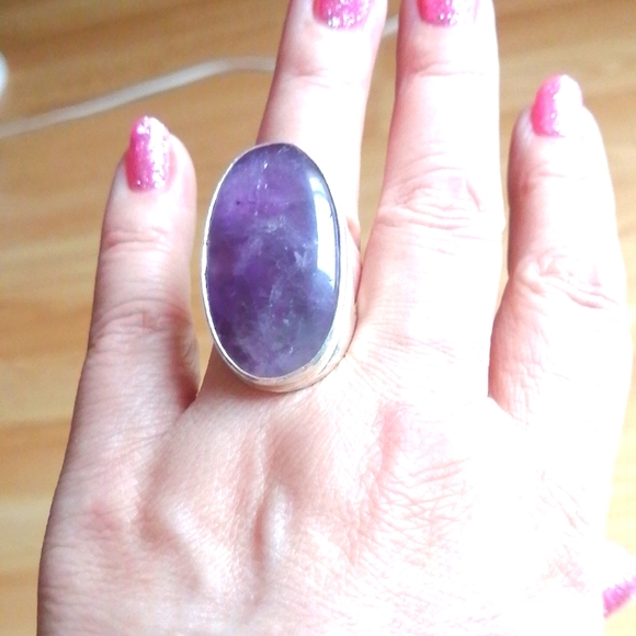 Very unusual art deco fashion ring with  genuine Amethyst size 9 - Picture 1 of 5